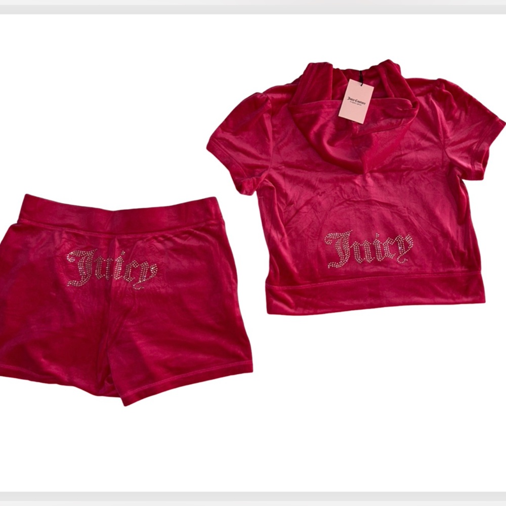 Juicy Couture Hot Pink Velour Shorts Set with Rhinestone Logo - Picture 7 of 16